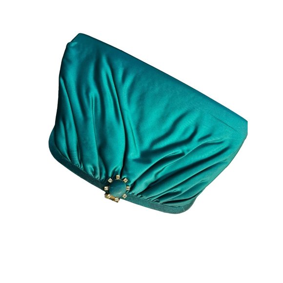 Vintage Ingber Emerald Green Clutch Old Hollywood Style Purse Ornated Clasp - Picture 5 of 10